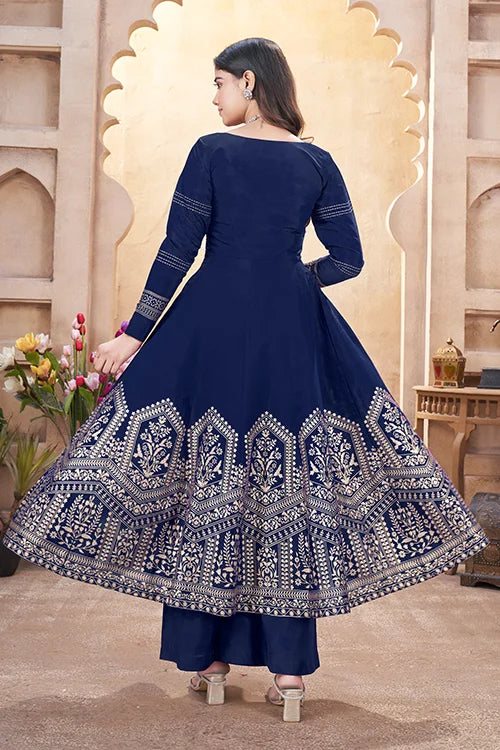 Navy Blue Mirror Work Ready to Wear Salwar Suit Collection