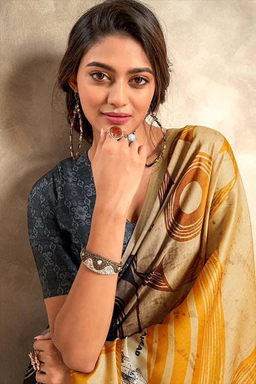 New Women Colelction For Printed Blue Saree With Blouse