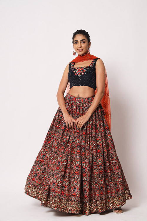 Navy Art Silk Sequence Embroidered Work Lehenga Choli