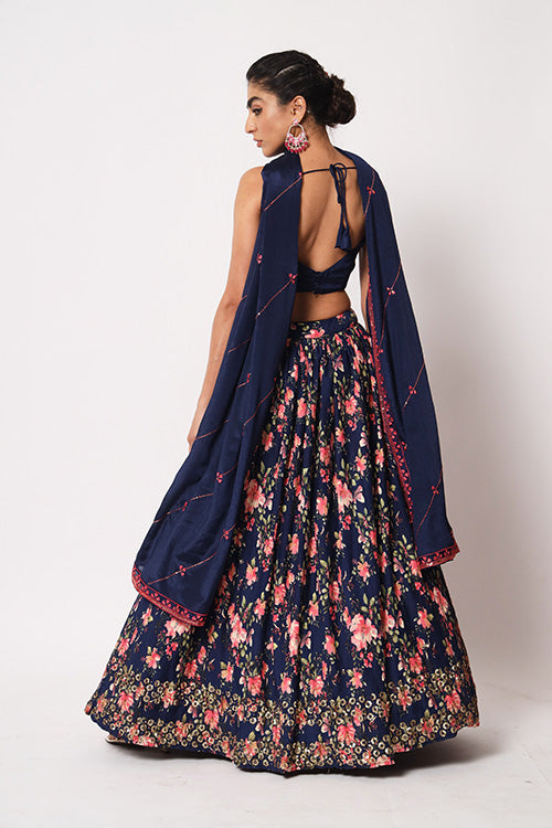 Navy Blue Art Silk Sequince Embroidered Work Lehenga Choli