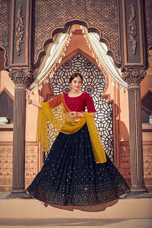 Navy Blue Georgette Thread with Sequance Embroidered Lehenga Choli