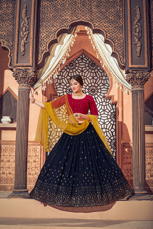 Navy Blue Georgette Thread with Sequance Embroidered Lehenga Choli