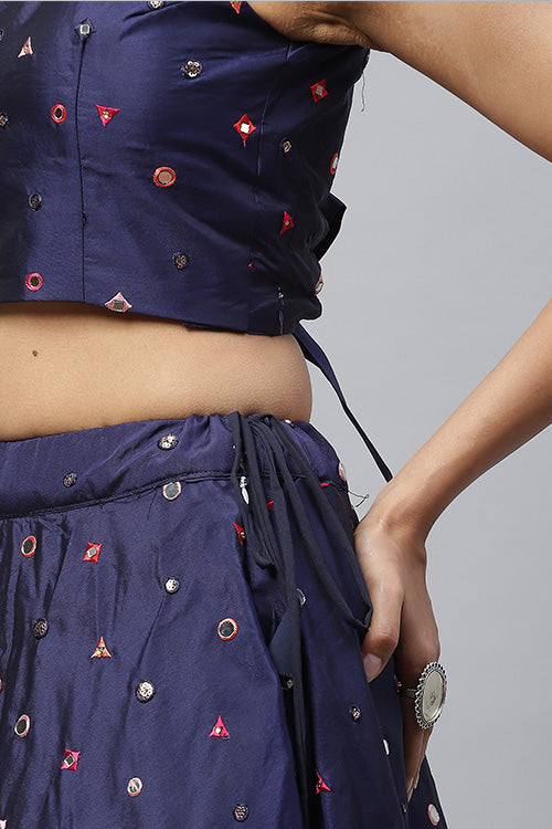 Navy blue Silk Designer Party Wear Mirror Work Lehenga Choli