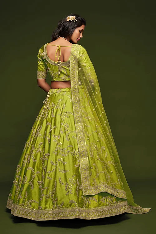 Art Silk Embroidery Lehenga Choli With Neon Dupatta