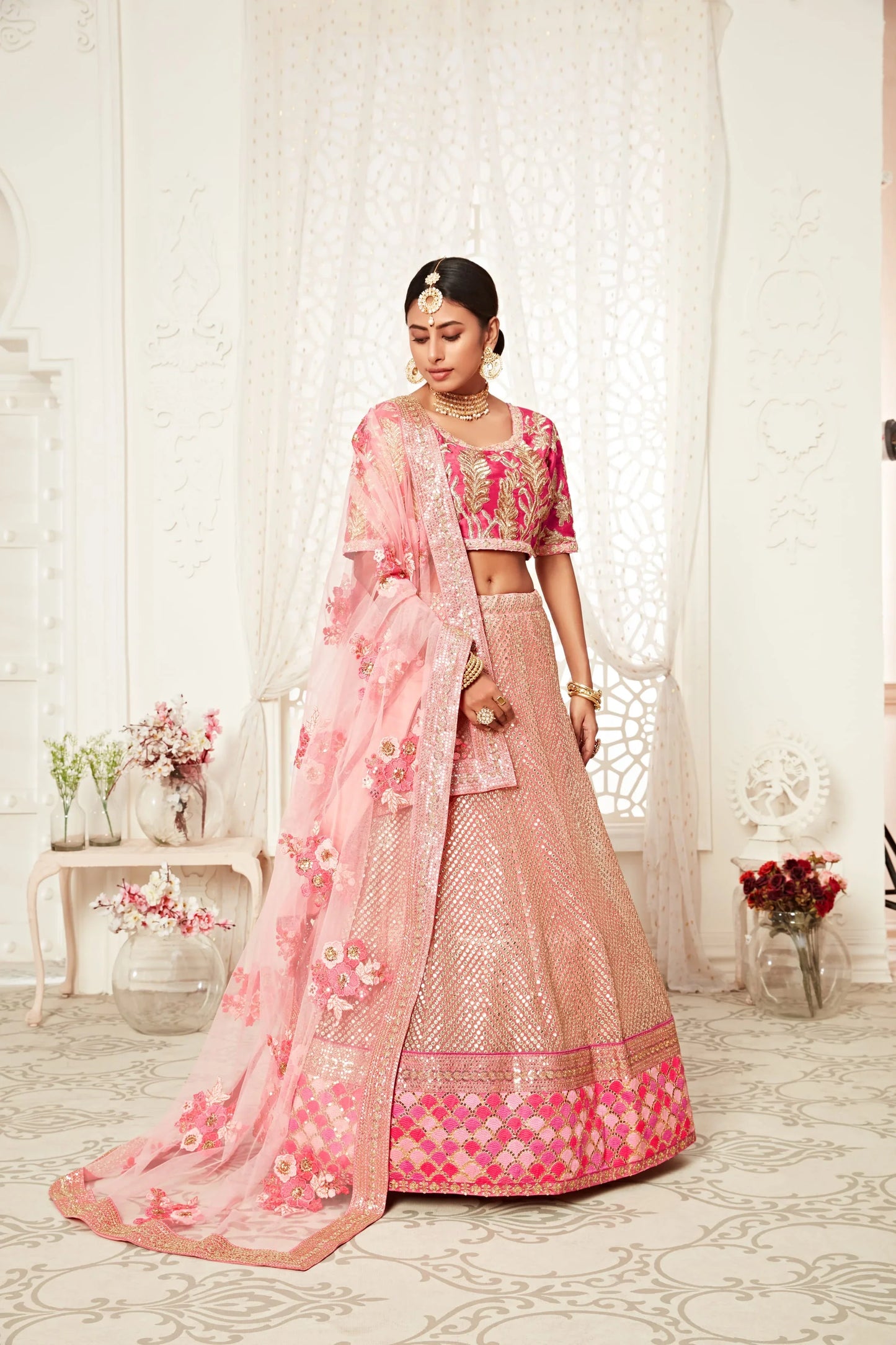 New Arrival Sequins Lehenga Choli With Dupatta Pink Colour