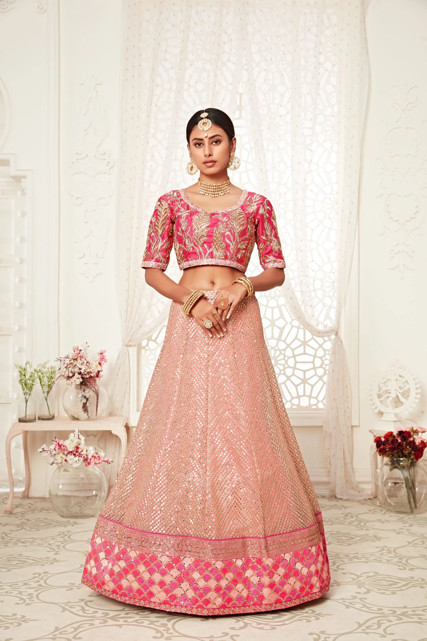 New Arrival Sequins Lehenga Choli With Dupatta Pink Colour