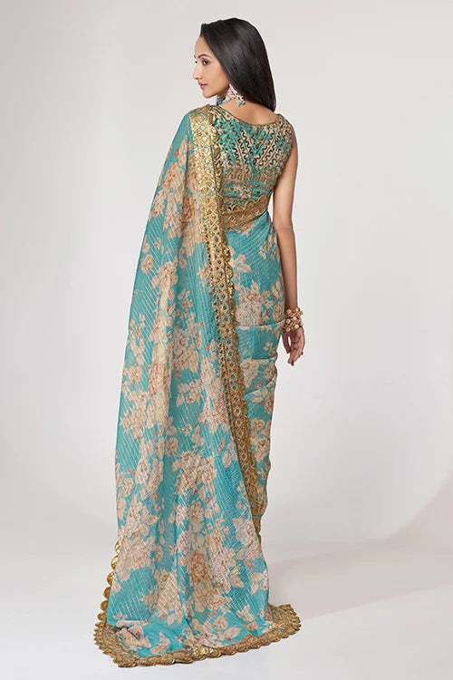 New Colection For Saree Wedding Wear Sky Blue Colour