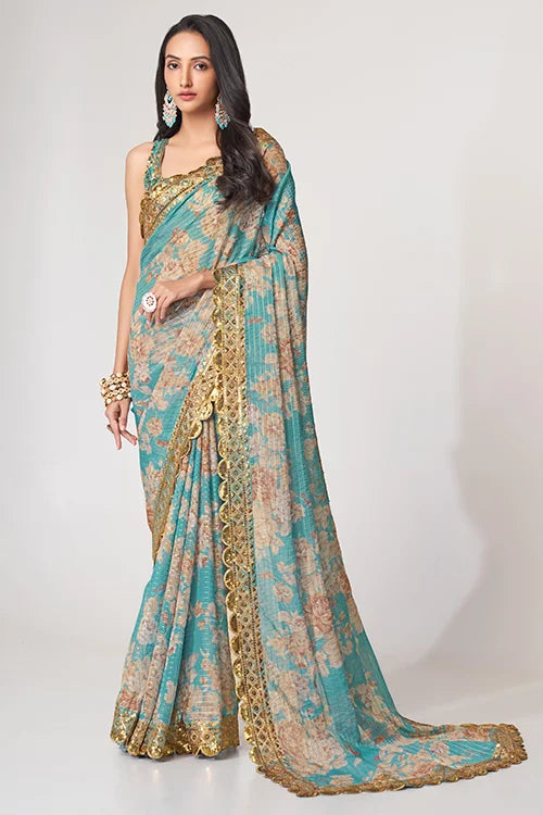 New Colection For Saree Wedding Wear Sky Blue Colour