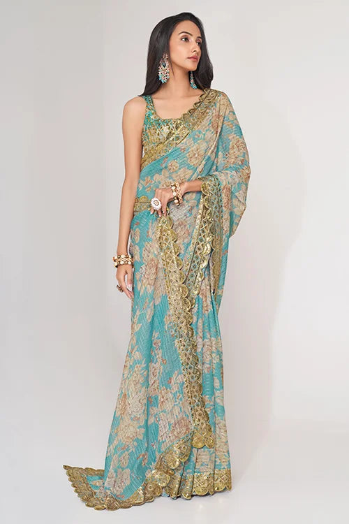 New Colection For Saree Wedding Wear Sky Blue Colour