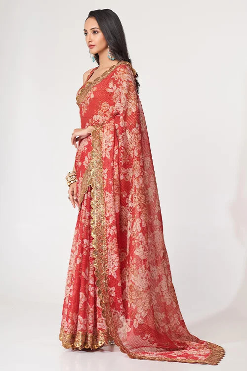 New Collection For Party Wear Saree Red Colour