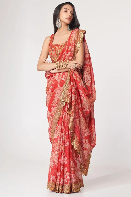 New Collection For Party Wear Saree Red Colour