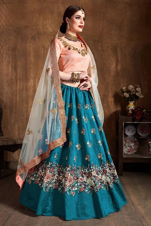 New Collection For Women Teal Blue Designer Lehenga Choli