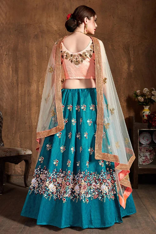 New Collection For Women Teal Blue Designer Lehenga Choli