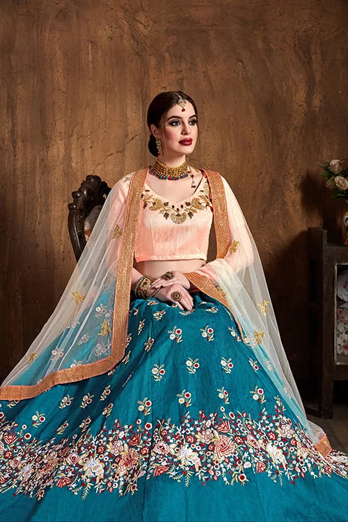 New Collection For Women Teal Blue Designer Lehenga Choli