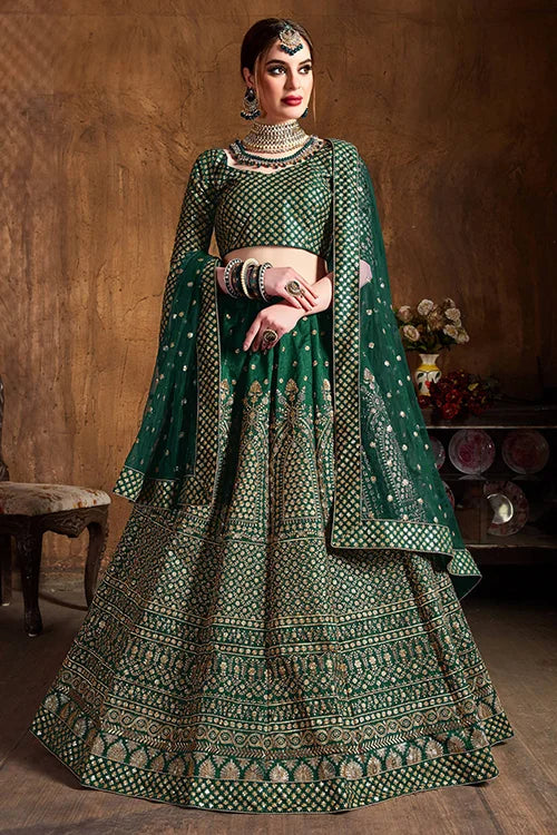New Collection In Wedding Wear Green Lehenga Choli For Wonder full Women
