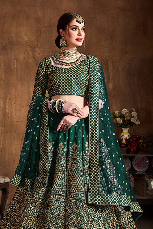 New Collection In Wedding Wear Green Lehenga Choli For Wonder full Women