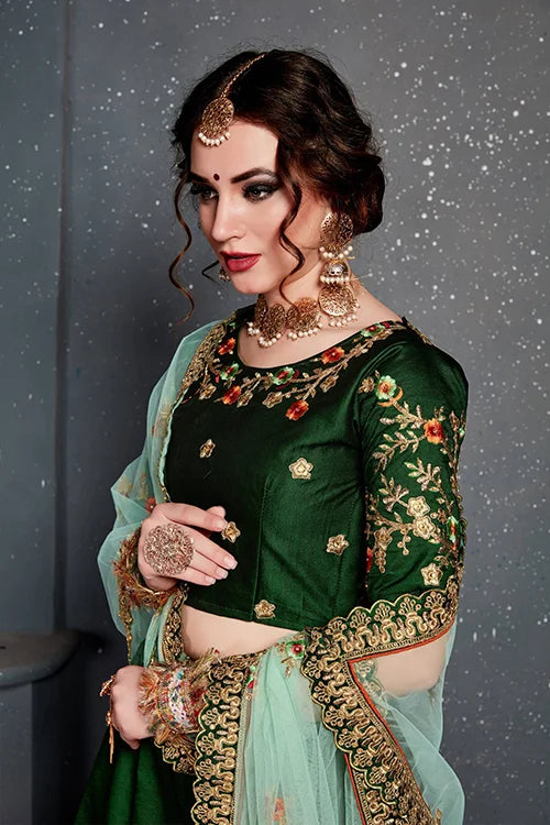 New Collection Lehenga Choli For Women Wear Dark Green