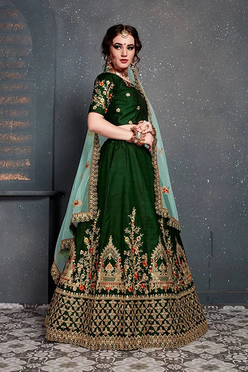 New Collection Lehenga Choli For Women Wear Dark Green