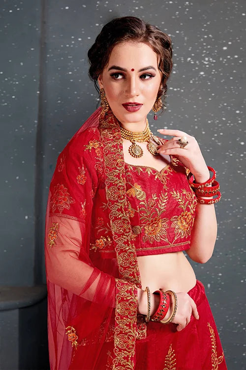 New Collection in Indian Wear for A Lehenga Choli Red Color