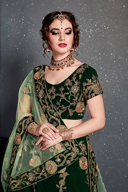 New Embroidery Lehenga Choli Dark Green Color