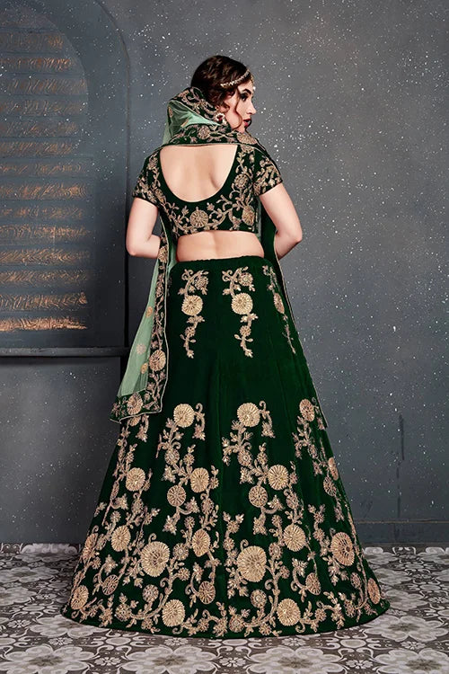 New Embroidery Lehenga Choli Dark Green Color