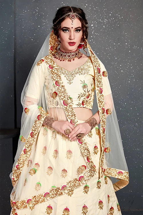 New Embroidery Lehenga Choli For Indian Wear Cream Color