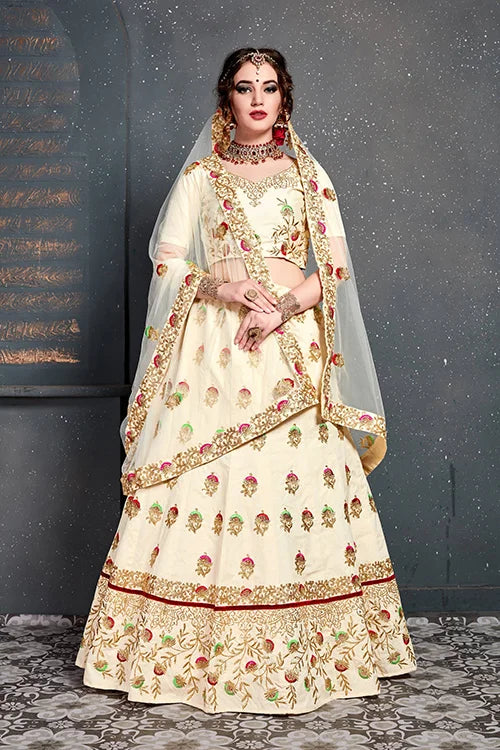 New Embroidery Lehenga Choli For Indian Wear Cream Color