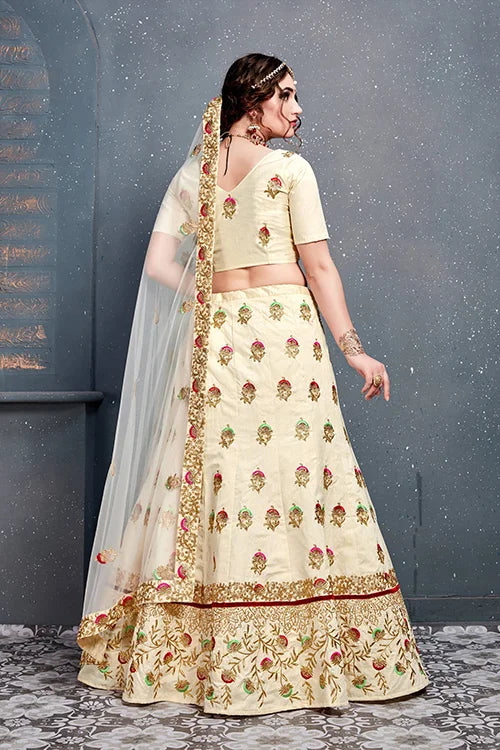 New Embroidery Lehenga Choli For Indian Wear Cream Color