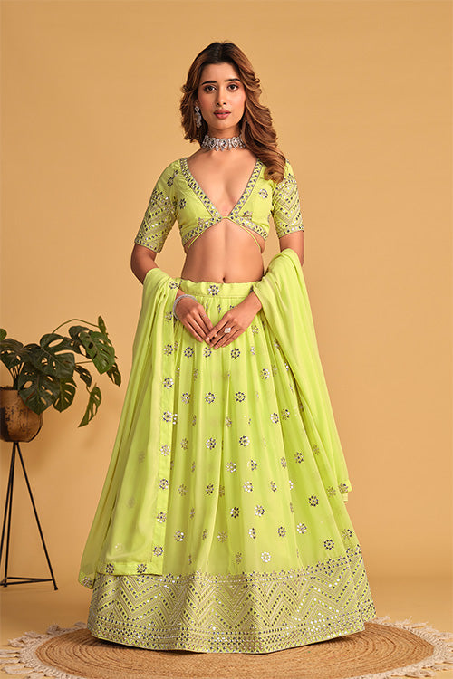 New Neon Color Sequins Georgette Wedding Wear Lehenga Choli