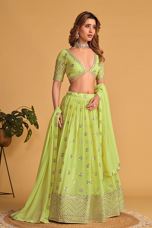 New Neon Color Sequins Georgette Wedding Wear Lehenga Choli