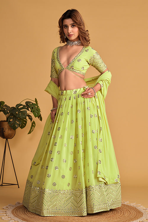 New Neon Color Sequins Georgette Wedding Wear Lehenga Choli