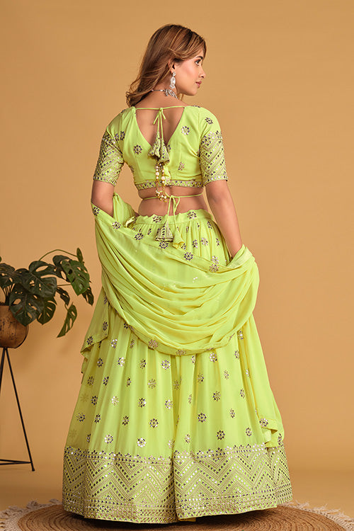 New Neon Color Sequins Georgette Wedding Wear Lehenga Choli