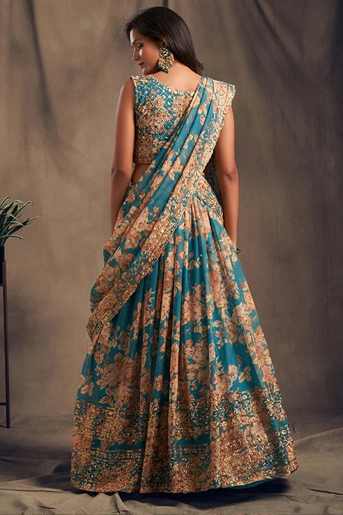 New Party Wear Collection For Women Lehenga Choli Teal Blue Colour