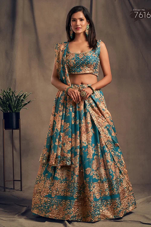New Party Wear Collection For Women Lehenga Choli Teal Blue Colour