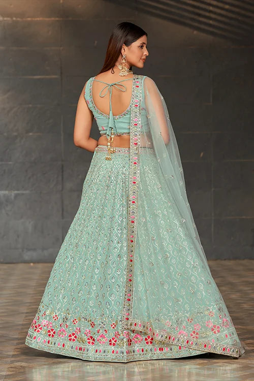 New Party Wear Collection Lehenga Choli With Dupatta Sky Blue Colour