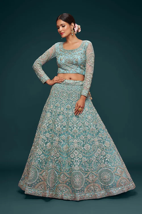Ocean Aqua Wedding Lehenga Choli – Soft Net Perfection