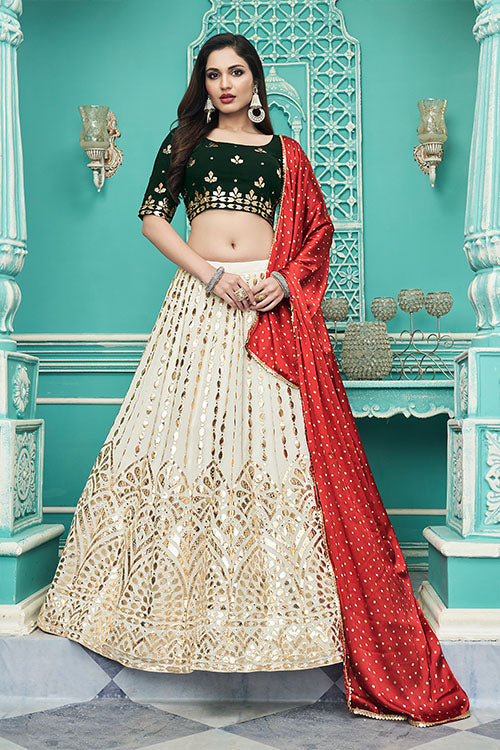 Off-White Georgette Gota Patti Embroidered Lehenga Choli