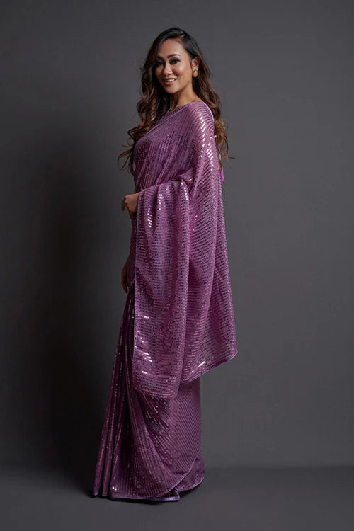 Embroidery Work Saree with Piping Border - Designer