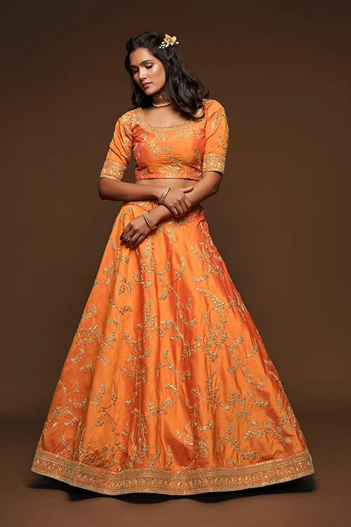 Orange Bridal Lehenga Choli with Dupatta - Shop Now