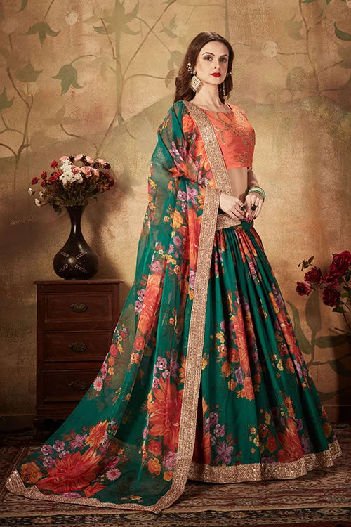 Beautiful Green & Orange Bridal Lehenga Choli Online