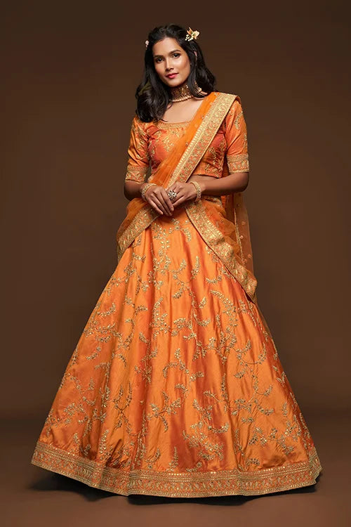 Orange Bridal Lehenga Choli with Dupatta - Shop Now