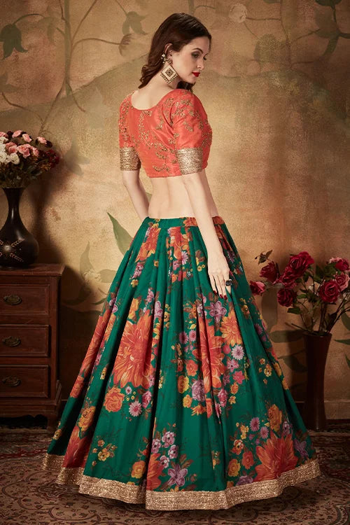 Beautiful Green & Orange Bridal Lehenga Choli Online