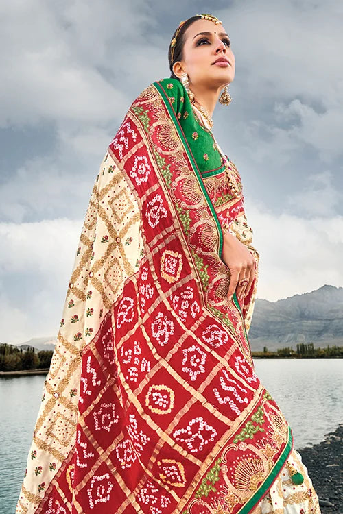 Woven Satin Silk Bandhani Saree with Designer Blouse
