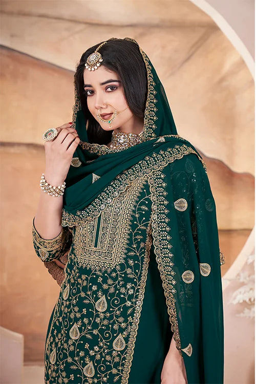 Green Embroidered Pakistani Salwar Suit For Women