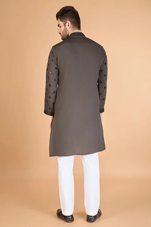 Elegant Brown Viscose Silk Kurta with Sequins – Shubhkalastore