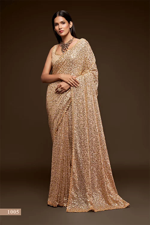 Heavy Georgette Saree With Sequins Embroidery Work
