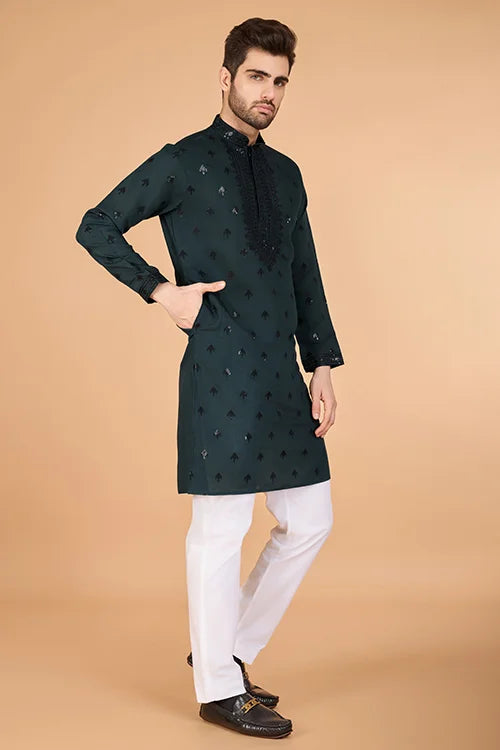 Designer Green Viscose Silk Kurta for Men Online