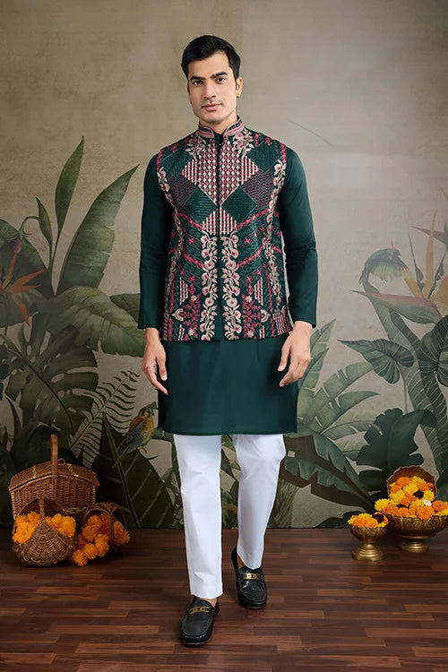 Indian ethnic wear Designer Green Kurta Koti Jacket