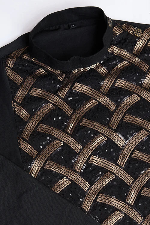 Traditional Black Silk Kurta With Thread Work