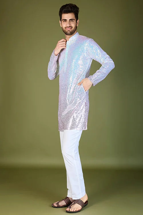 Designer Ombre Pink Georgette Kurta For Men – Stylish & Elegant